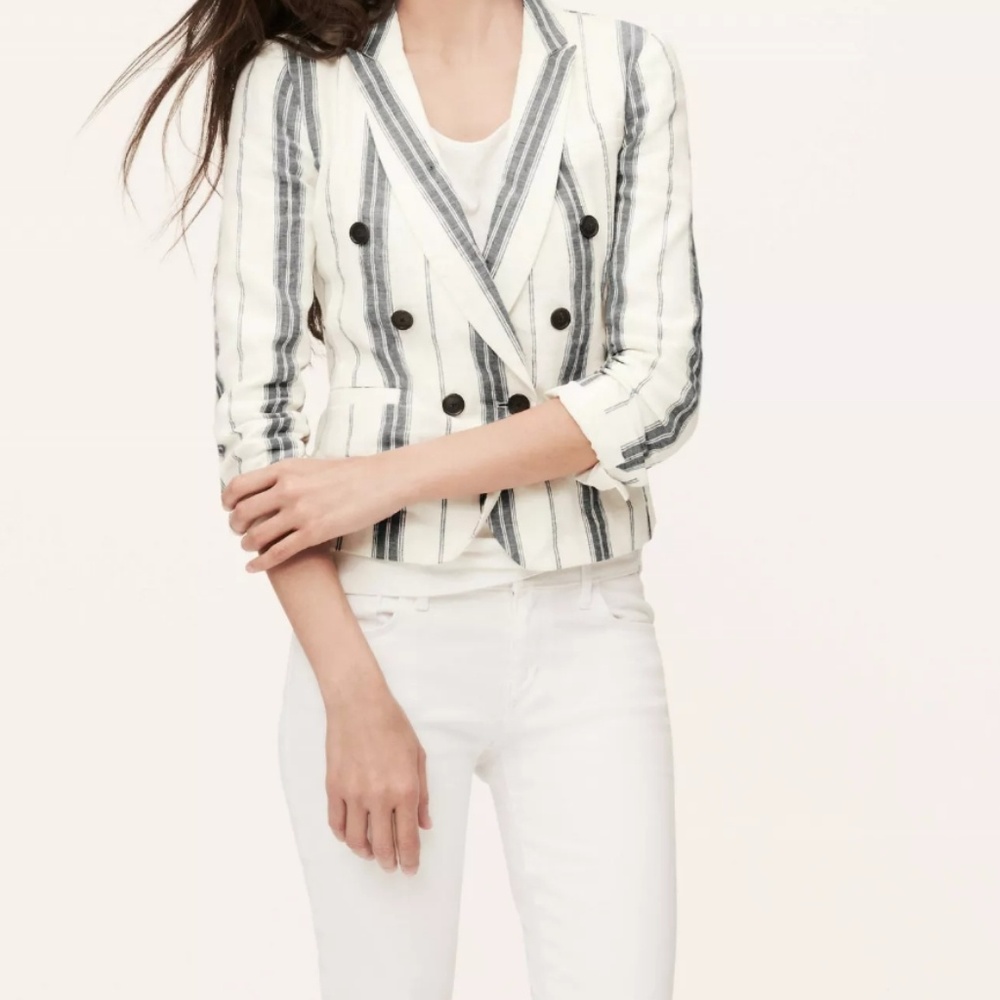 Loft linen blend striped military style blazer